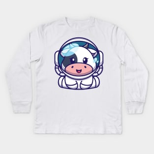 Cute baby cow wearing an astronaut suit, cartoon character Kids Long Sleeve T-Shirt